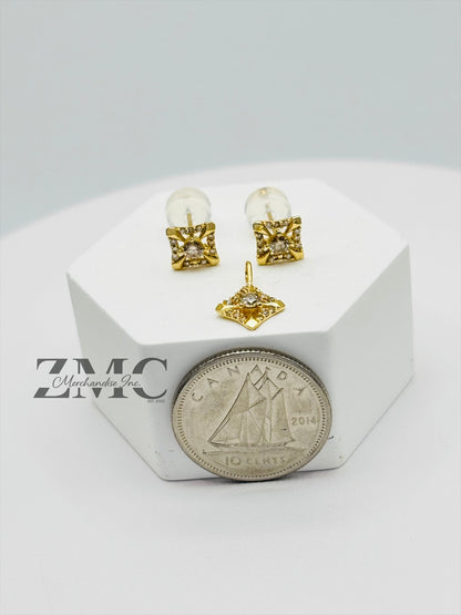 K18 Japan Gold Pendant and Earrings Natural Diamonds Set