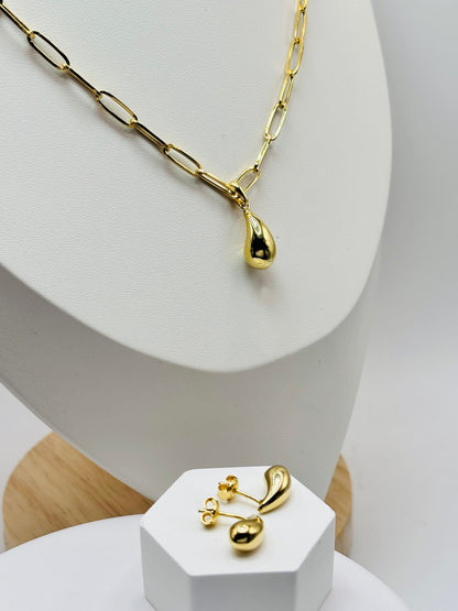 18K Gold Teardrop Earrings and Necklace Set