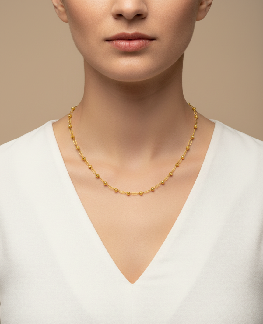 18K Gold Paperclip Ball Necklace
