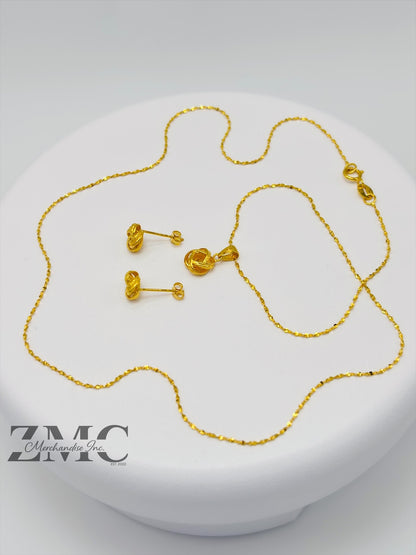 18K Gold Knot Earrings and Necklace Set