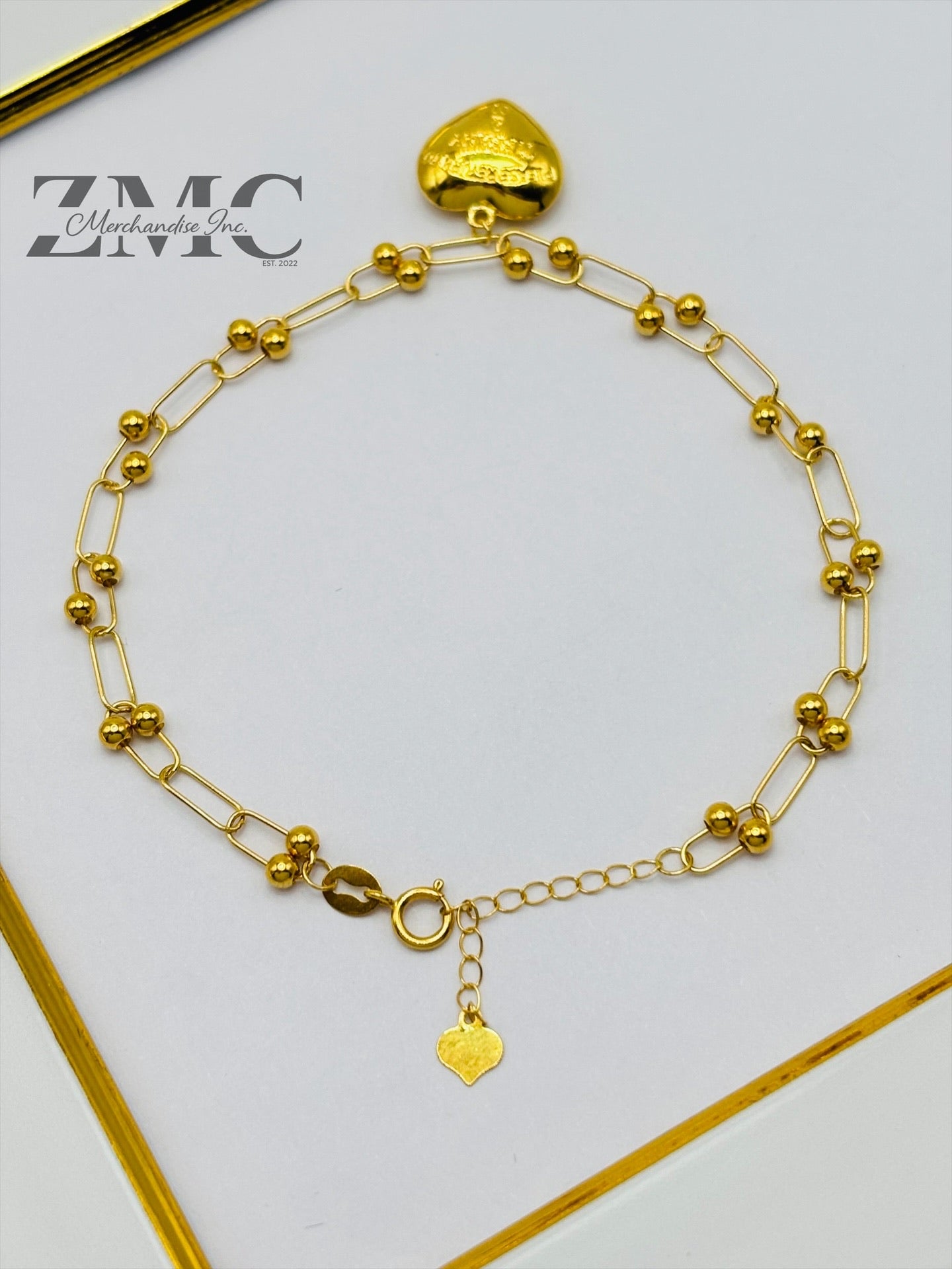 18K Gold Micro Hardware with Heart Charm Bracelet