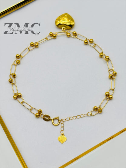 18K Gold Micro Hardware with Heart Charm Bracelet