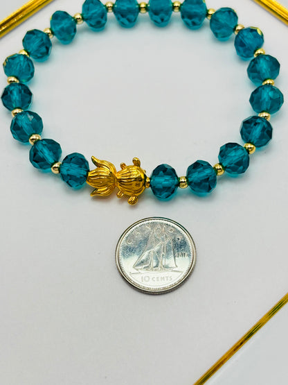 18K Gold Lucky Koi Fish  Blue/Green Stone  ( Hollow Empty Inside) Medium Size