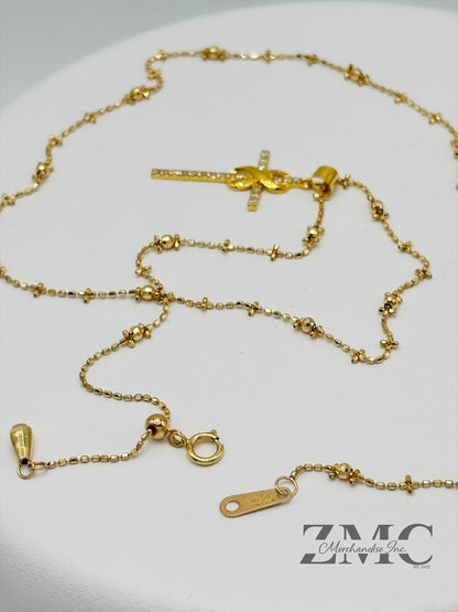 18K Gold Mirror Ball Cross Necklace