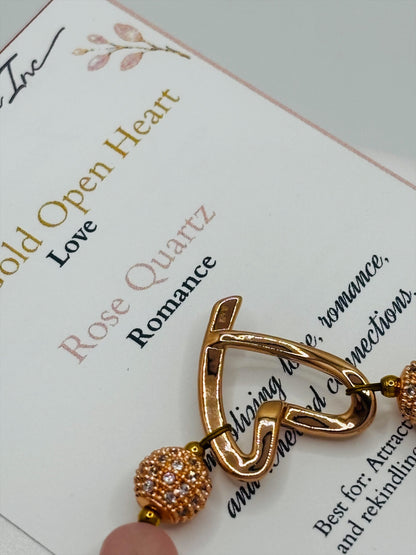 18K Rose Gold Open Heart Rose Quartz Bracelet (Electroform Heart)