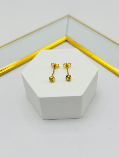 18K Gold Plain Small Diamond Cut Ball Kids Earrings
