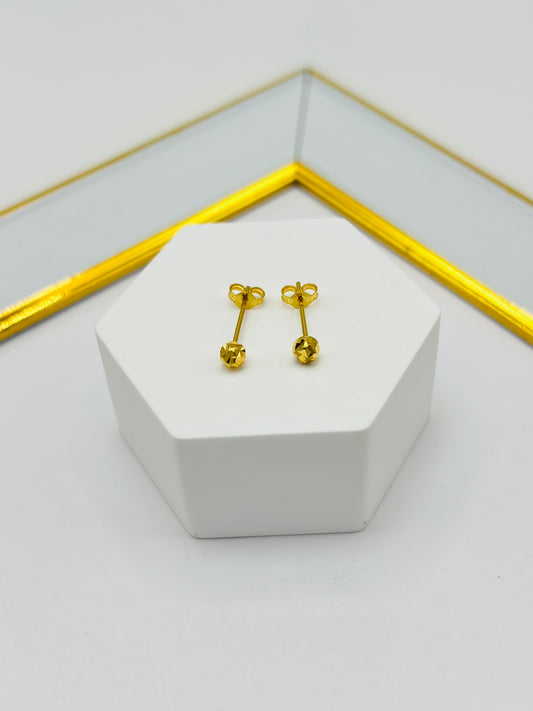 18K Gold Plain Small Diamond Cut Ball Kids Earrings