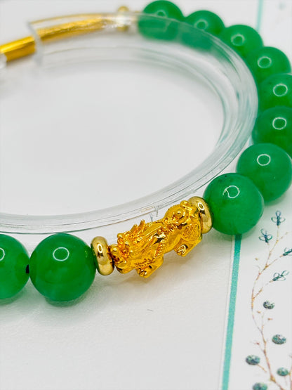 18K Gold Lucky Piyao/ Pi Xiu Aventurine Bracelet ( Hollow Empty Inside) SMALL PIYAO