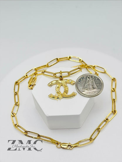 18K Gold Paperclip C Necklace
