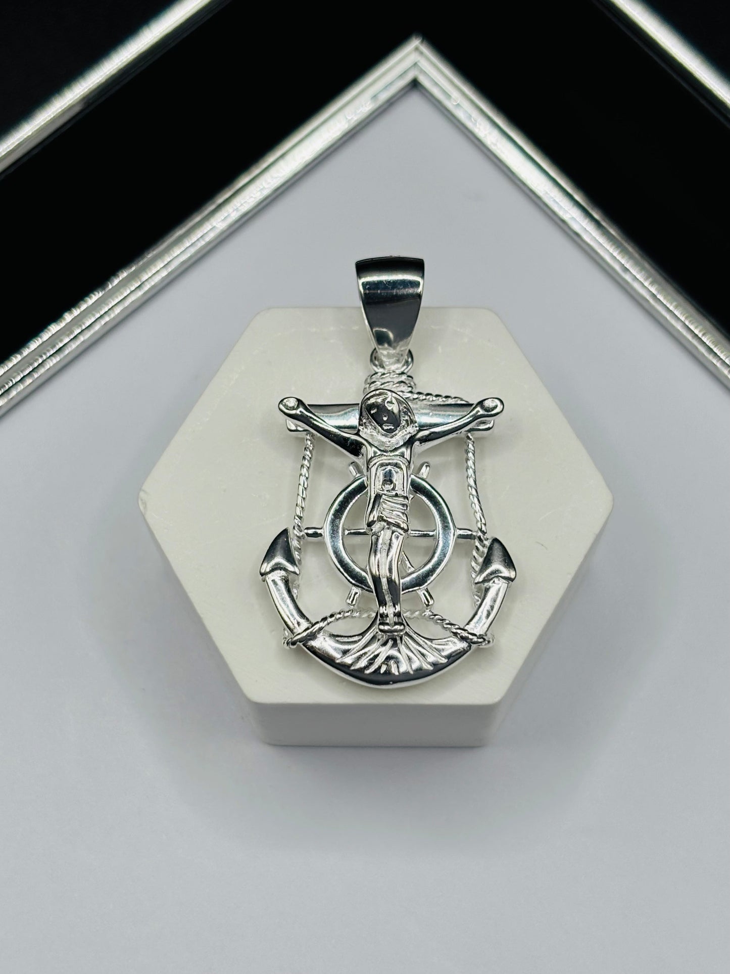 S925 Silver Anchor Cross Pendant