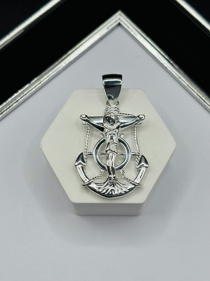 S925 Silver Anchor Cross Pendant