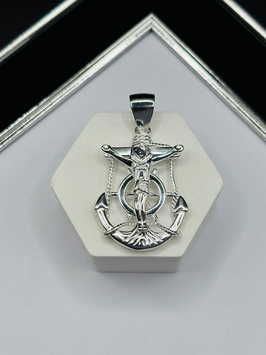 S925 Silver Anchor Cross Pendant