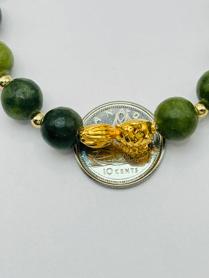 18K Gold  Lucky Koi Fish Jade Stone  ( Hollow Empty Inside) Medium Size