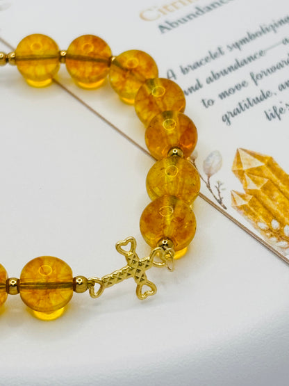 18K Gold Cross Citrine Bracelet ( Hollow Empty Inside)