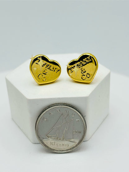 18K Gold Heart Earrings and Pendant Set