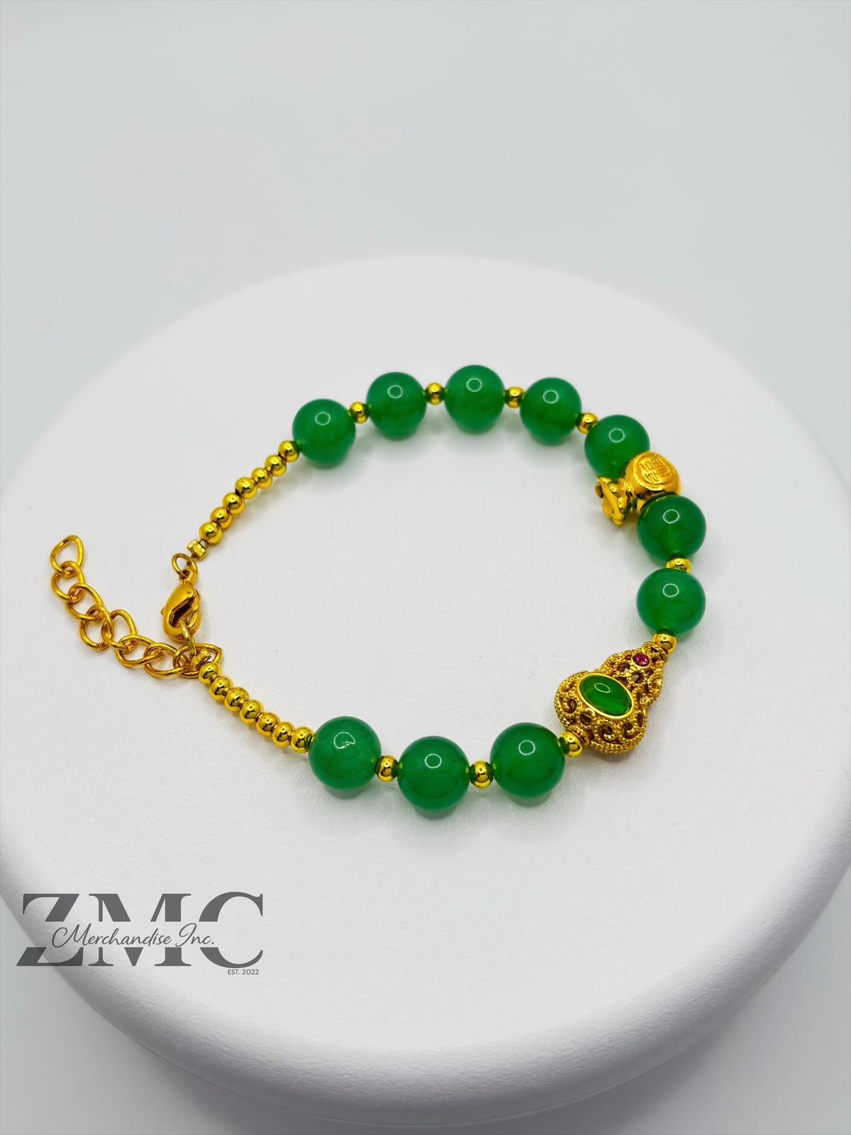 18K Gold  Lucky Money Bag, Hulu Aventurine Stone  ( Hollow Empty Inside)