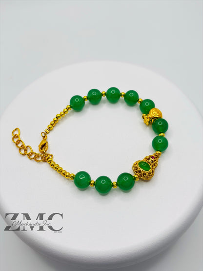 18K Gold  Lucky Money Bag, Hulu Aventurine Stone  ( Hollow Empty Inside)