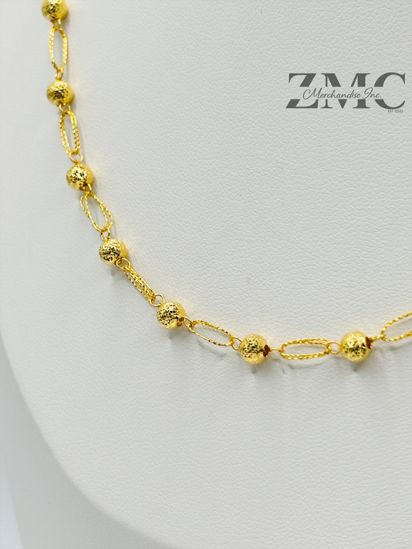 18K Gold Diamond Cut Ball Earrings and Necklace Set
