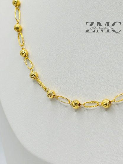 18K Gold Diamond Cut Ball Earrings and Necklace Set