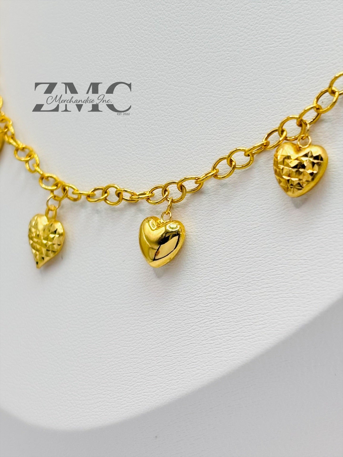18K Gold 7 Station Heart Necklace