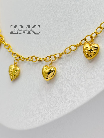 18K Gold 7 Station Heart Necklace