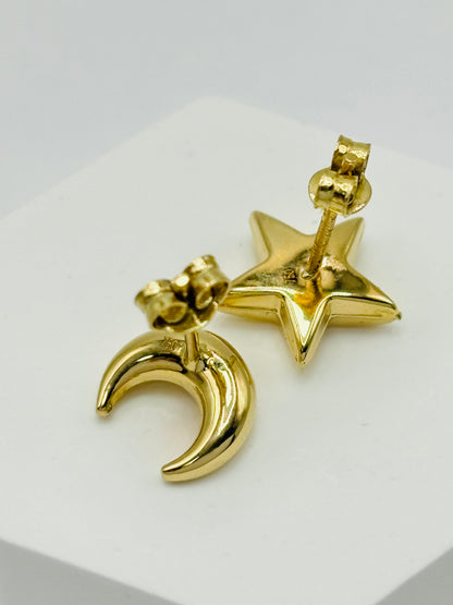 18K Gold Moon & Star Earrings