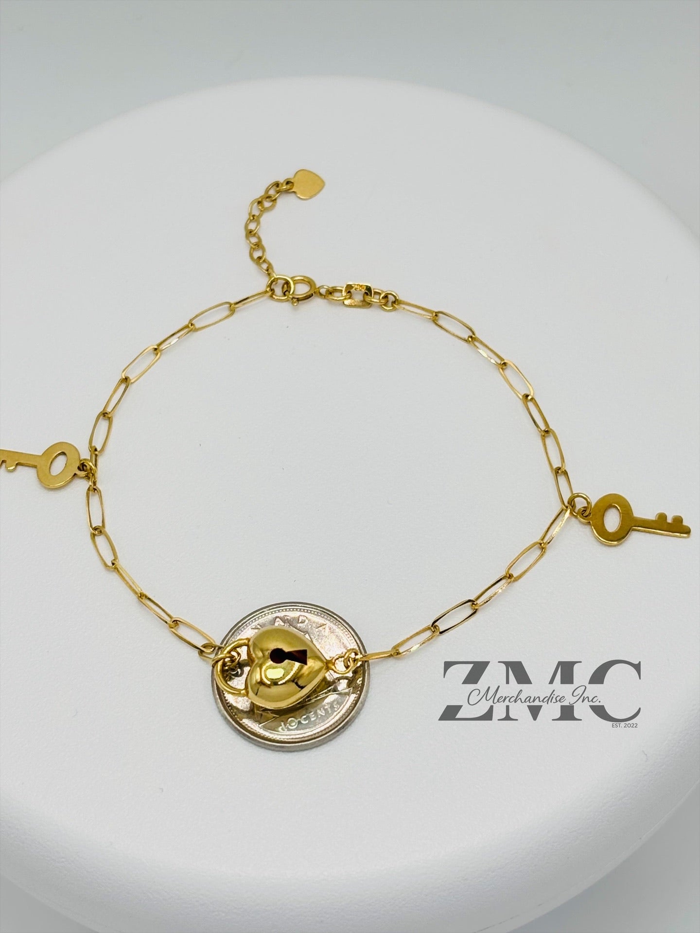 18K Gold Heart and Key Bracelet