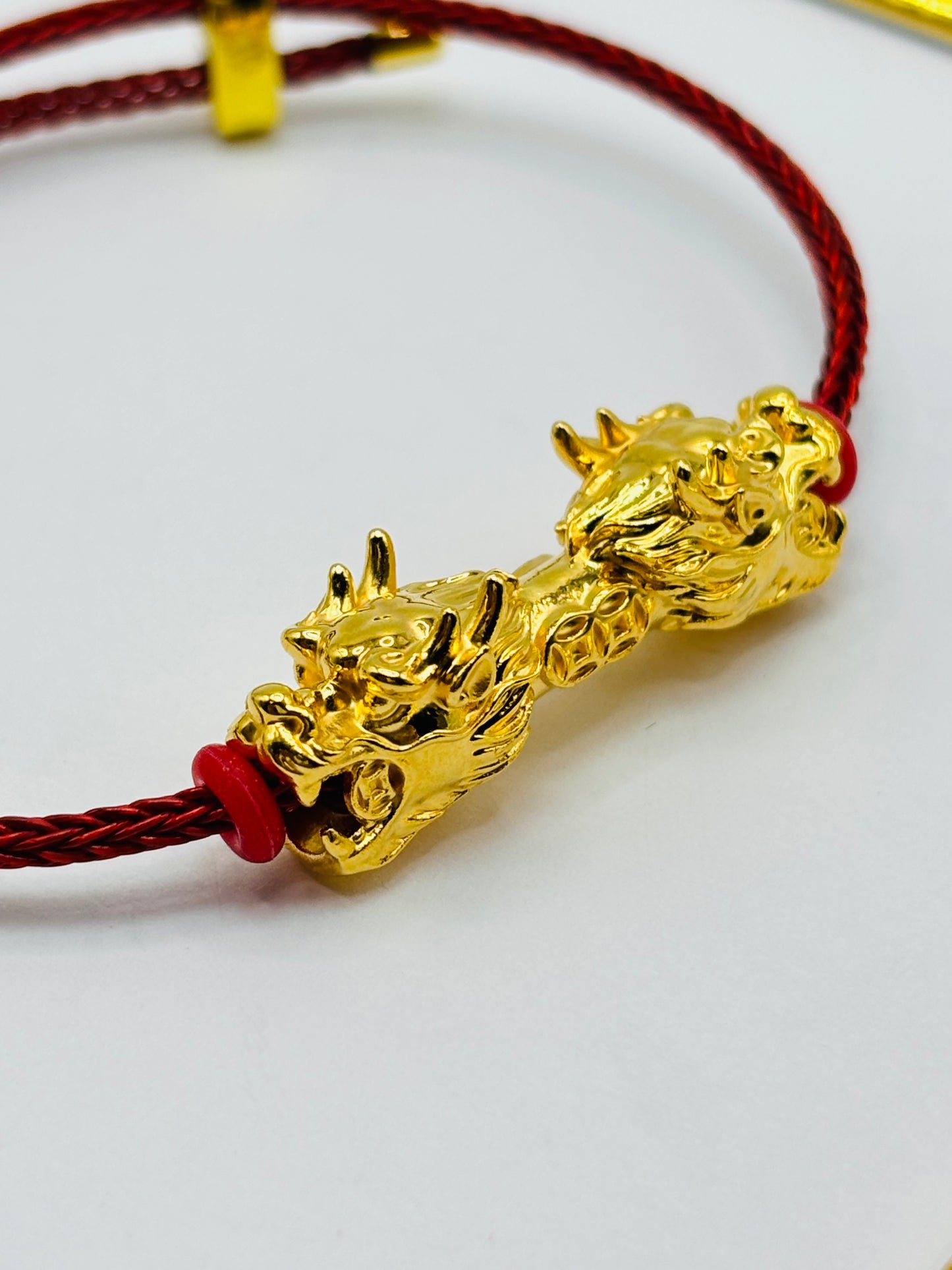 18K Gold  Lucky Dragon Bracelet  ( Hollow Empty Inside) Red Rope XXL
