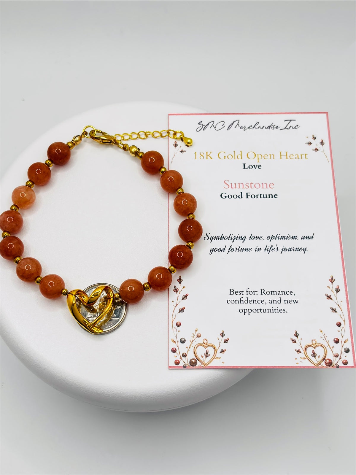 18K Gold Open Heart Sunstone Bracelet (Electroform Heart)