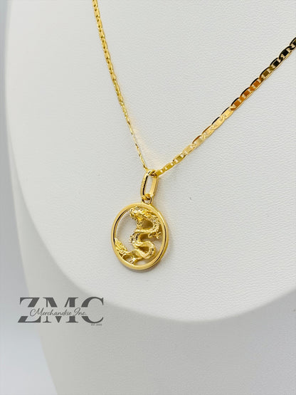 18K Gold Circle Dragon Necklace