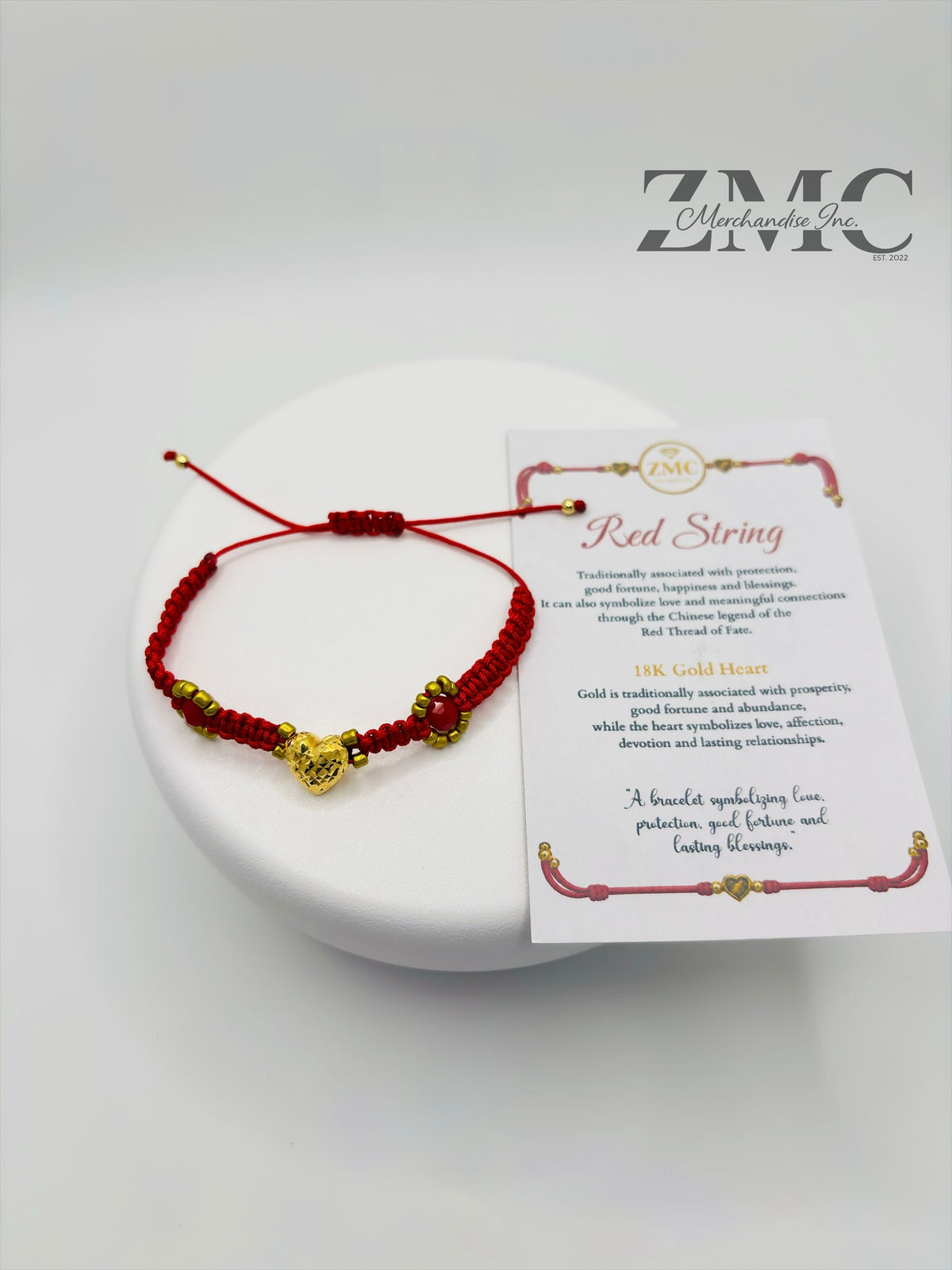 18K Gold Flower Red Heart String Bracelet