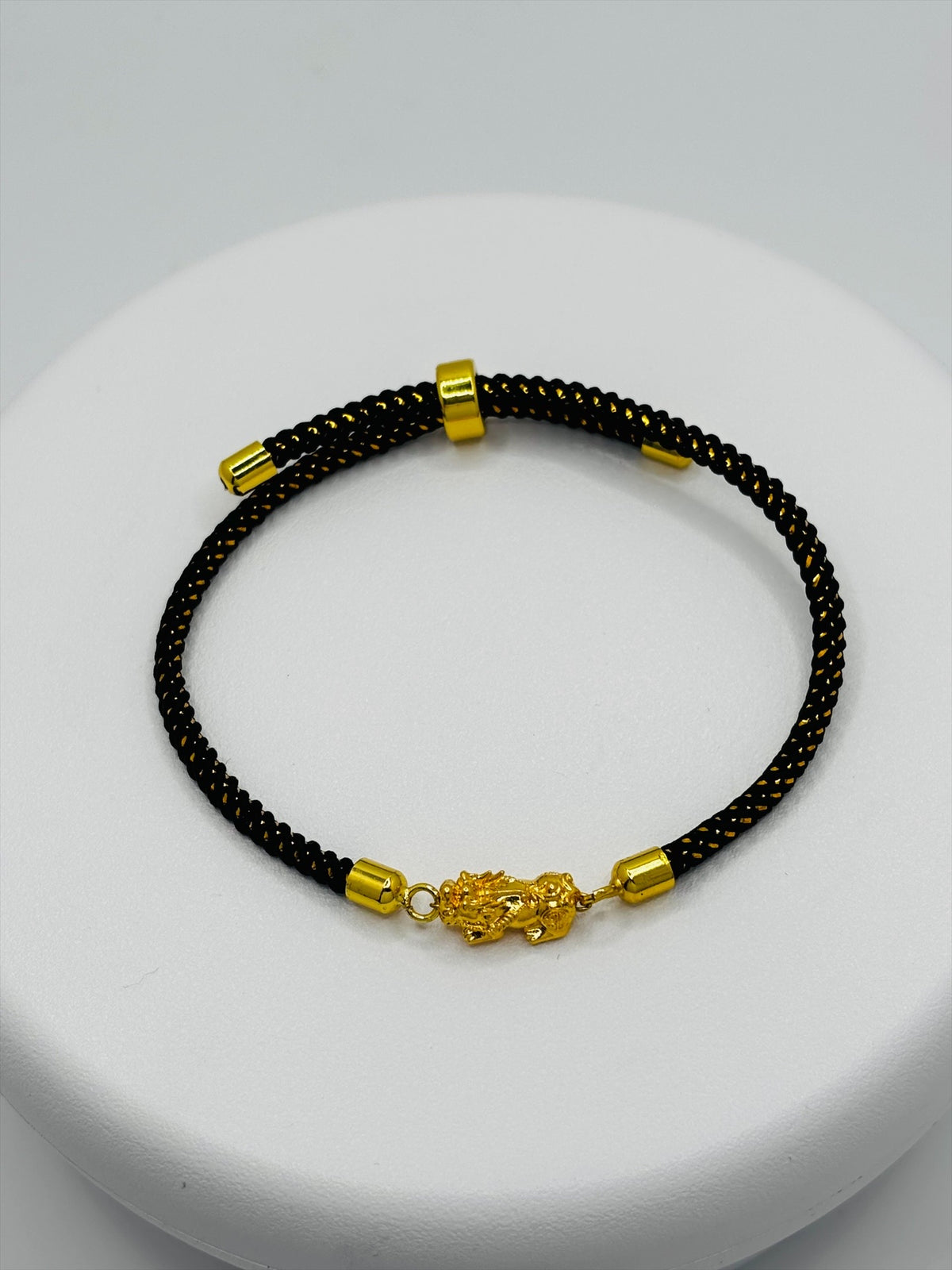 18K Gold Lucky Piyao/ Pi Xiu Gold/Black String Bracelet ( Hollow Empty Inside) Small
