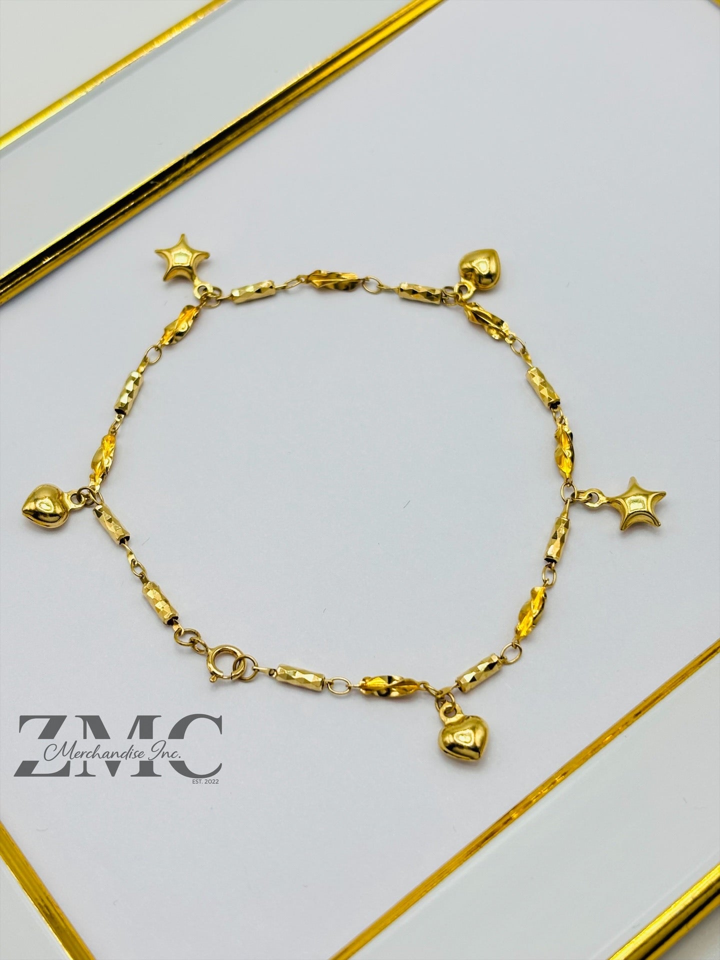 18K Gold Heart and Star Bracelet