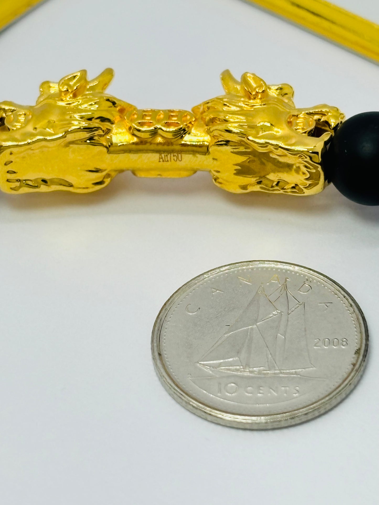 18K Gold  Lucky Dragon Bracelet Yan Tai Chi Stone  ( Hollow Empty Inside) XXL