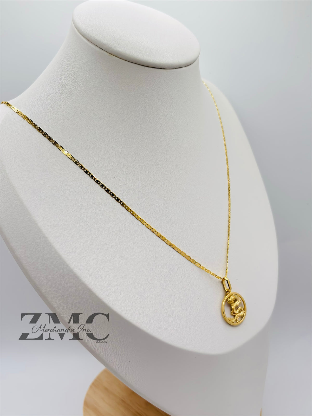 18K Gold Circle Dragon Necklace