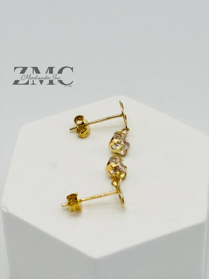 18K Gold Dangling Zircon Stone Earrings