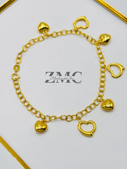 18K Gold Heart Charm Bracelet
