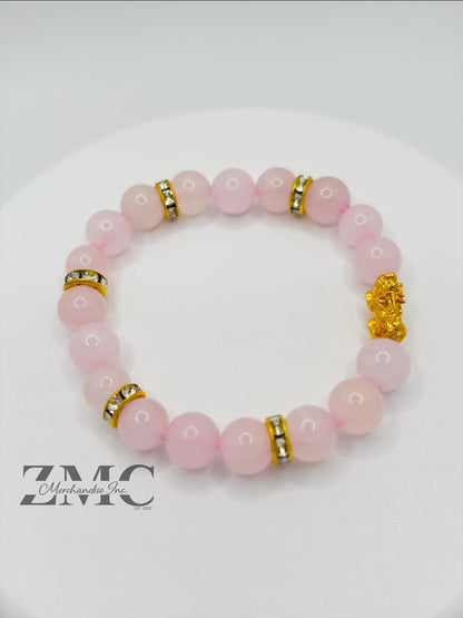 18K Gold  Lucky Piyao/ Pi Xiu Rose Quartz Stone  ( Hollow Empty Inside) Small