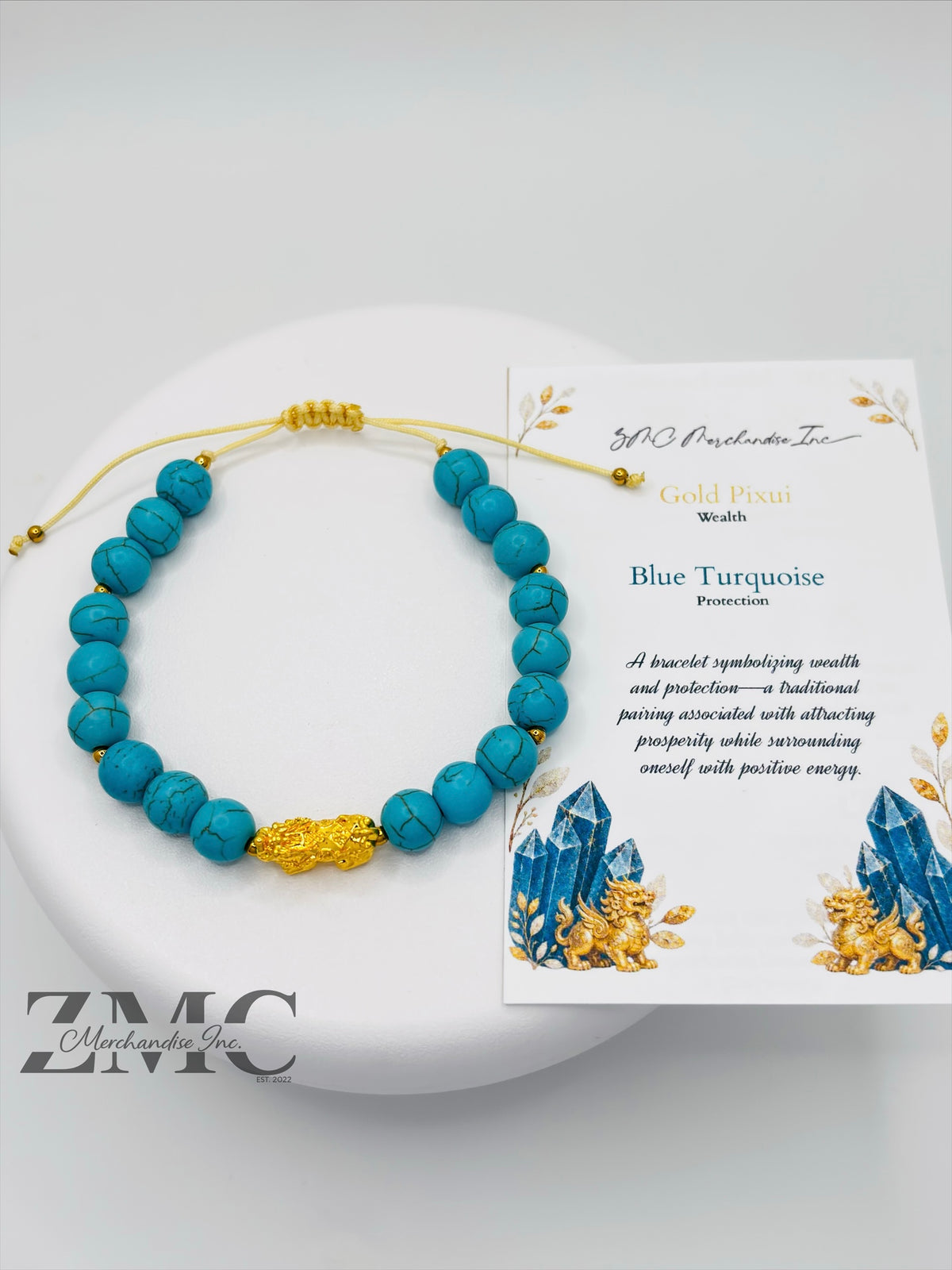 18K Gold Lucky Piyao/ Pi Xiu Blue Turquoise Bracelet ( Hollow Empty Inside) Medium