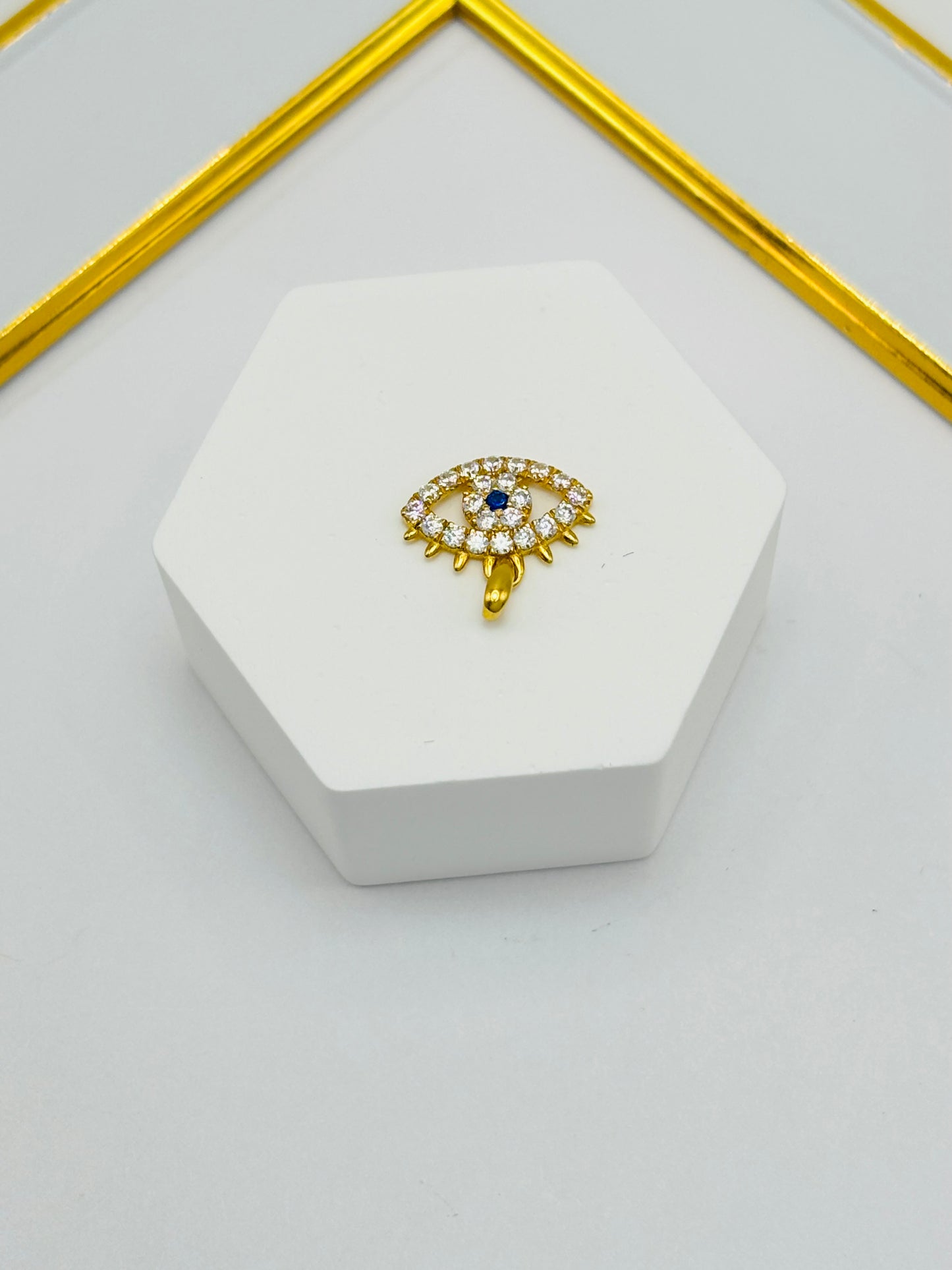 18K Gold Evil Eye Pendant with Zircon Stone