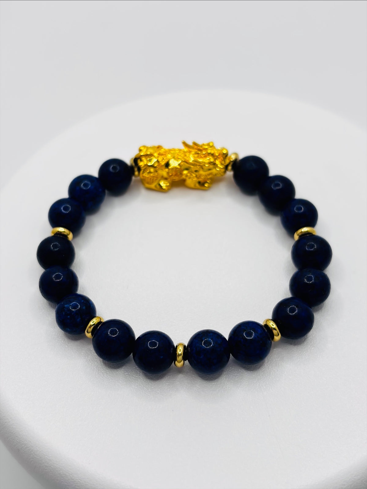 18K Gold Lucky Piyao/ Pi Xiu Lapis Lazuli Bracelet( Hollow Empty Inside) Extra Large