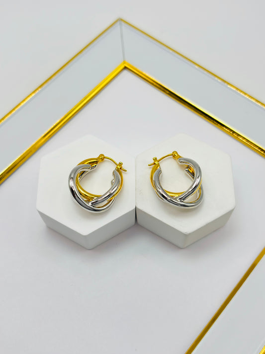 18K Gold Two Tone Loop Earrings (Electroform)