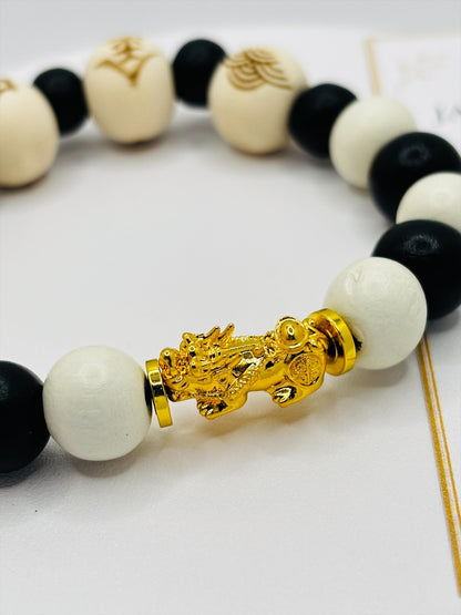 18K Gold Piyao /Pi Xiu Prosperity Wooden Beads Bracelet (Hollow Empty Inside) – MEDIUM PIYAO