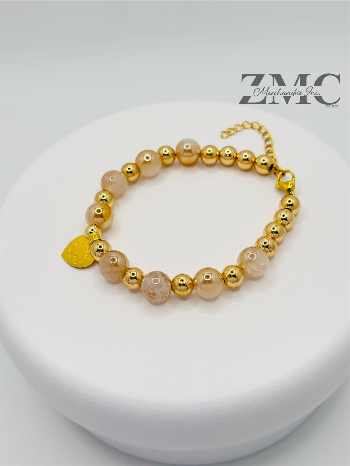 18K Gold Champagne Gold Color Cracked Agate Bracelet