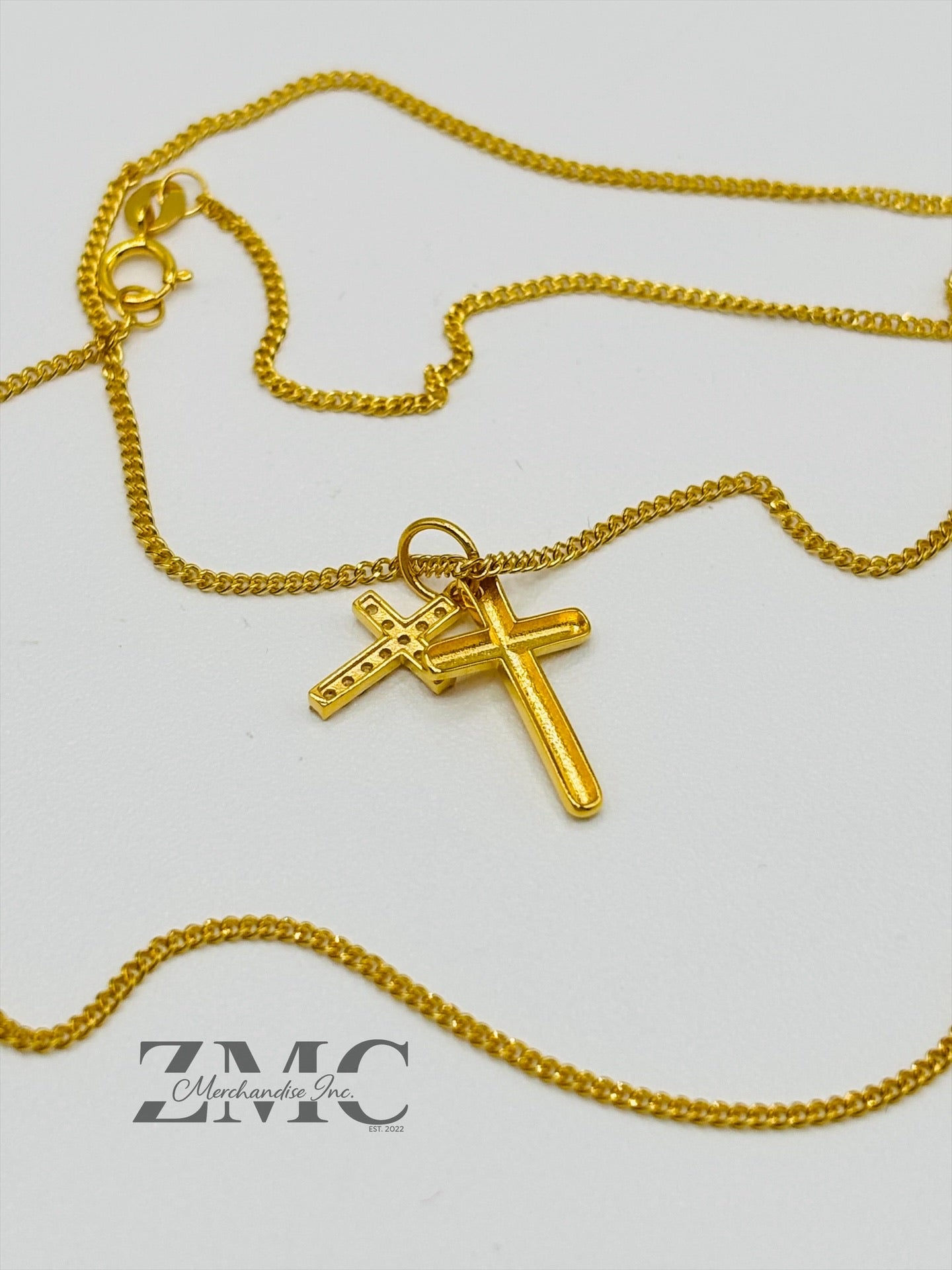 18K Gold Double Cross Necklace