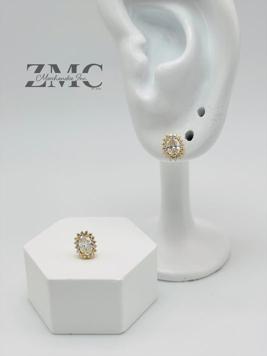 18K Gold Oval Moissanite Diamond Earrings
