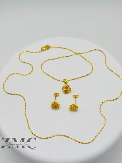 18K Gold Knot Earrings and Necklace Set