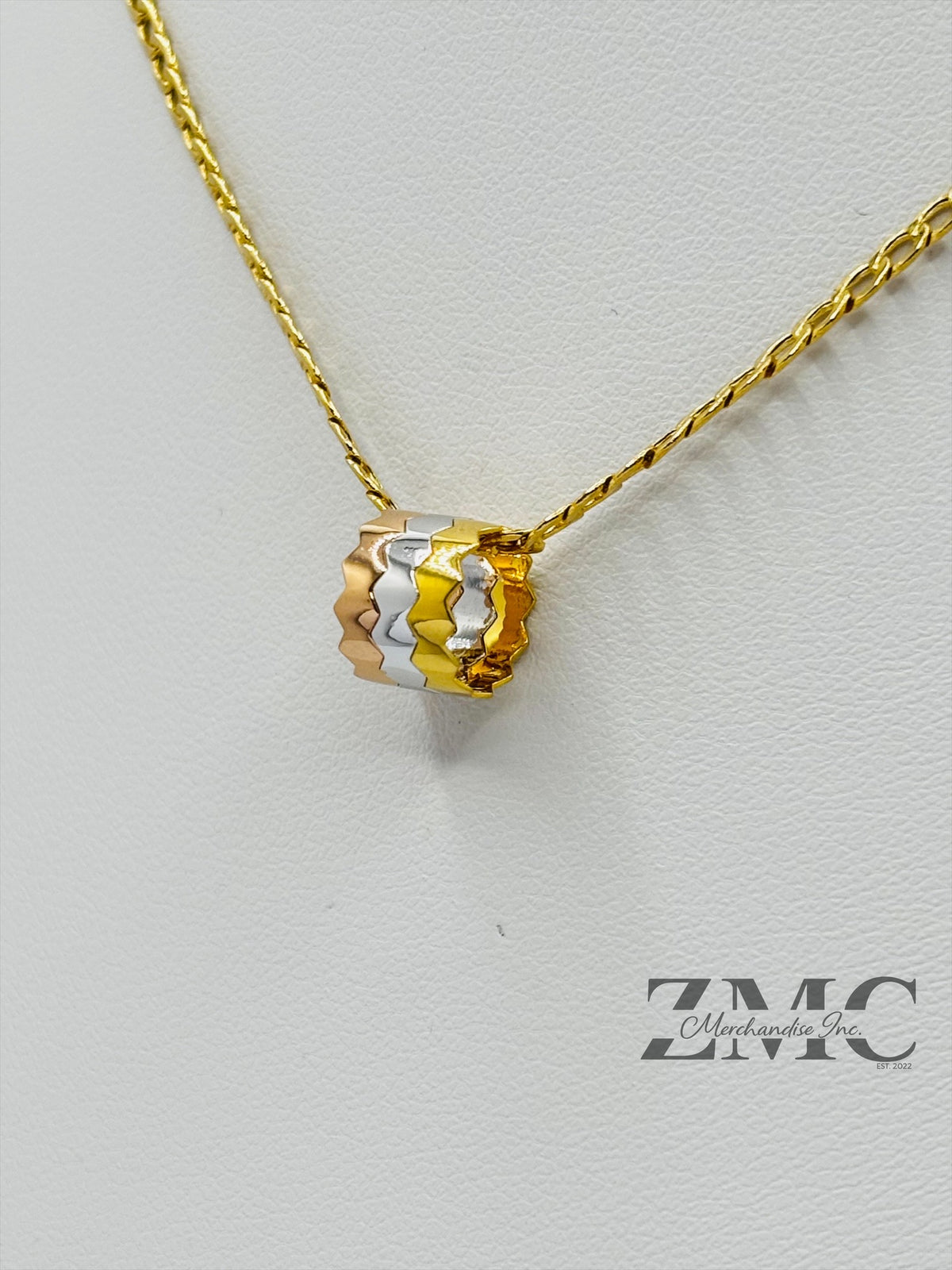 18K Gold Tri-color Barrel Necklace