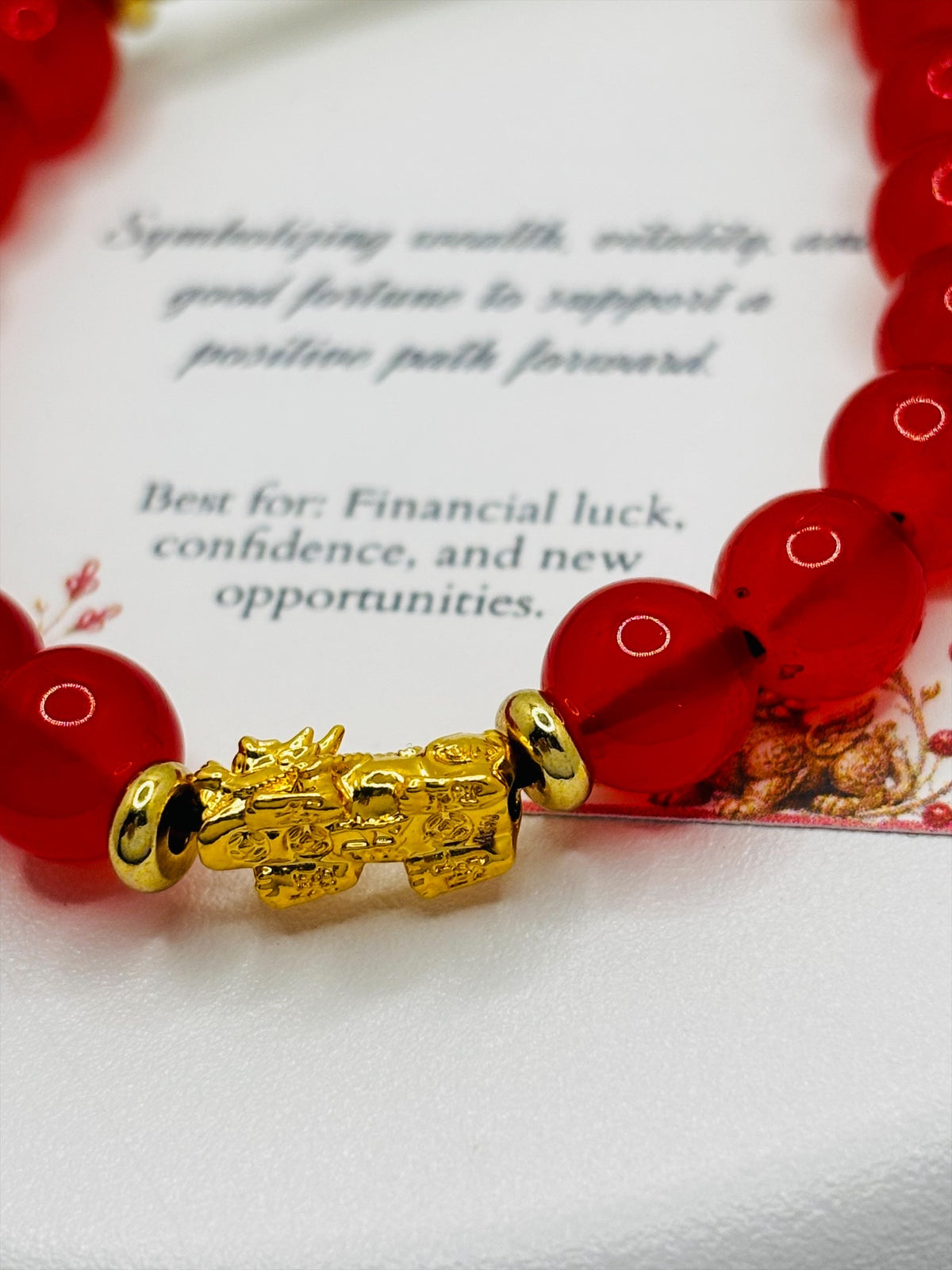 18K Gold Lucky Piyao/ Pi Xiu Red Agate Bracelet ( Hollow Empty Inside) SMALL PIYAO