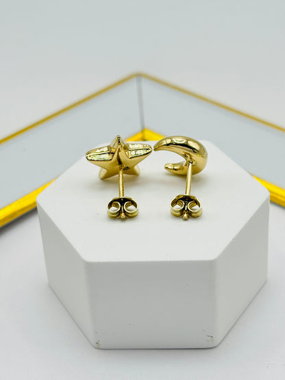18K Gold Moon & Star Earrings